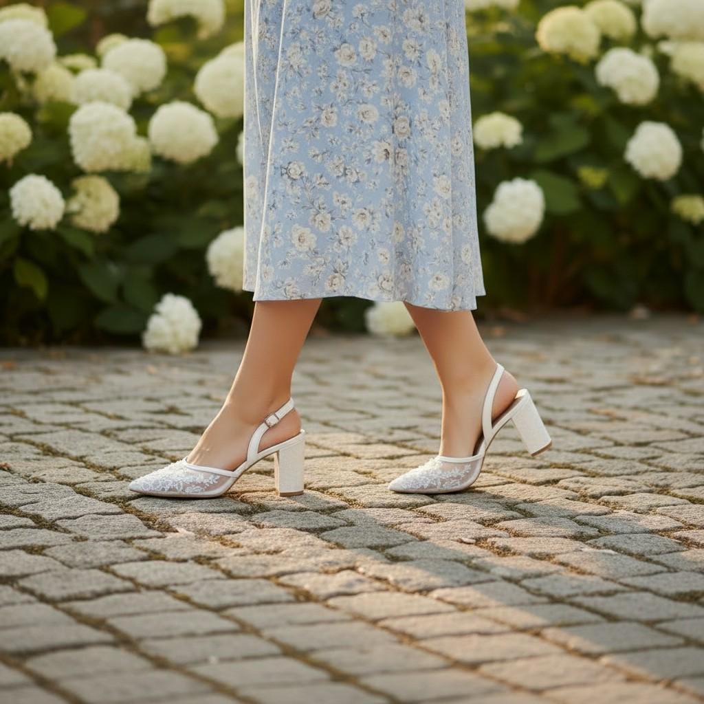 Ivory Lace Block Heel Bridal Heels VOWALISSE bridal shoes – view 3