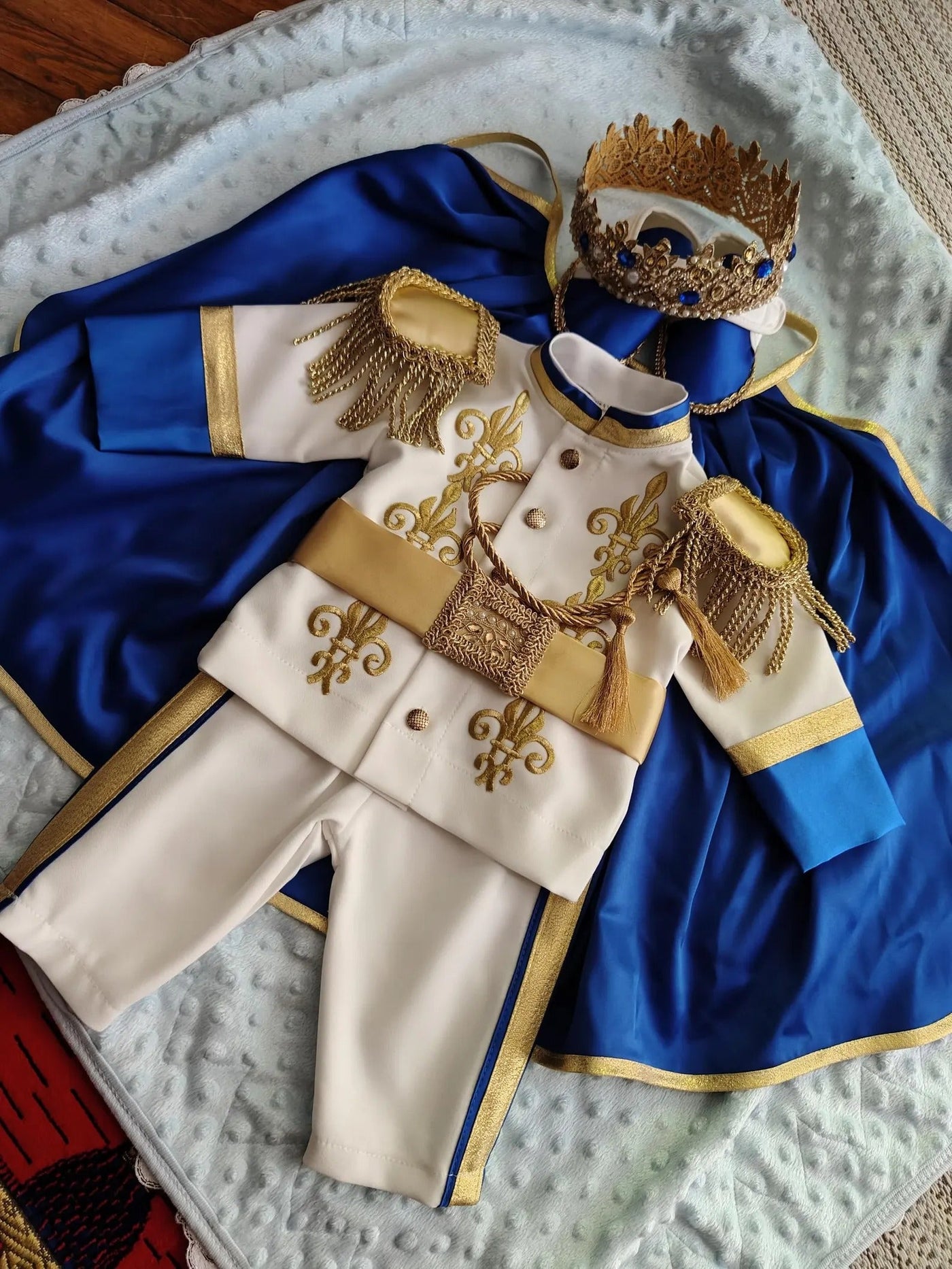 Navy Blue & Gold Personalized Baby Prince Costume 4, baby boy first birthday outfit, additional product image 10 by Vowalisse