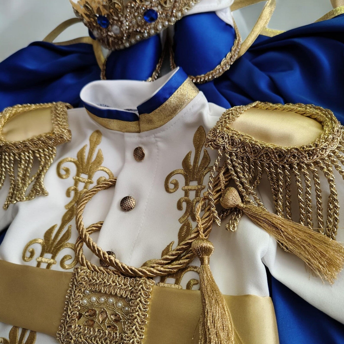 Navy Blue & Gold Personalized Baby Prince Costume 4, baby boy first birthday outfit, additional product image 15 by Vowalisse