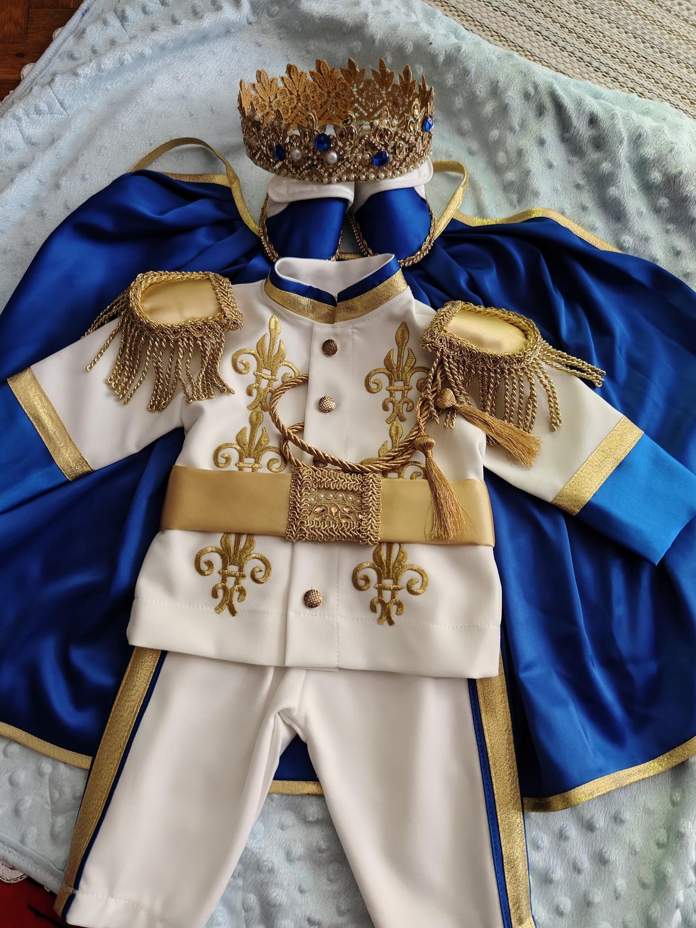 Navy Blue & Gold Personalized Baby Prince Costume 4, baby boy first birthday outfit, additional product image 13 by Vowalisse