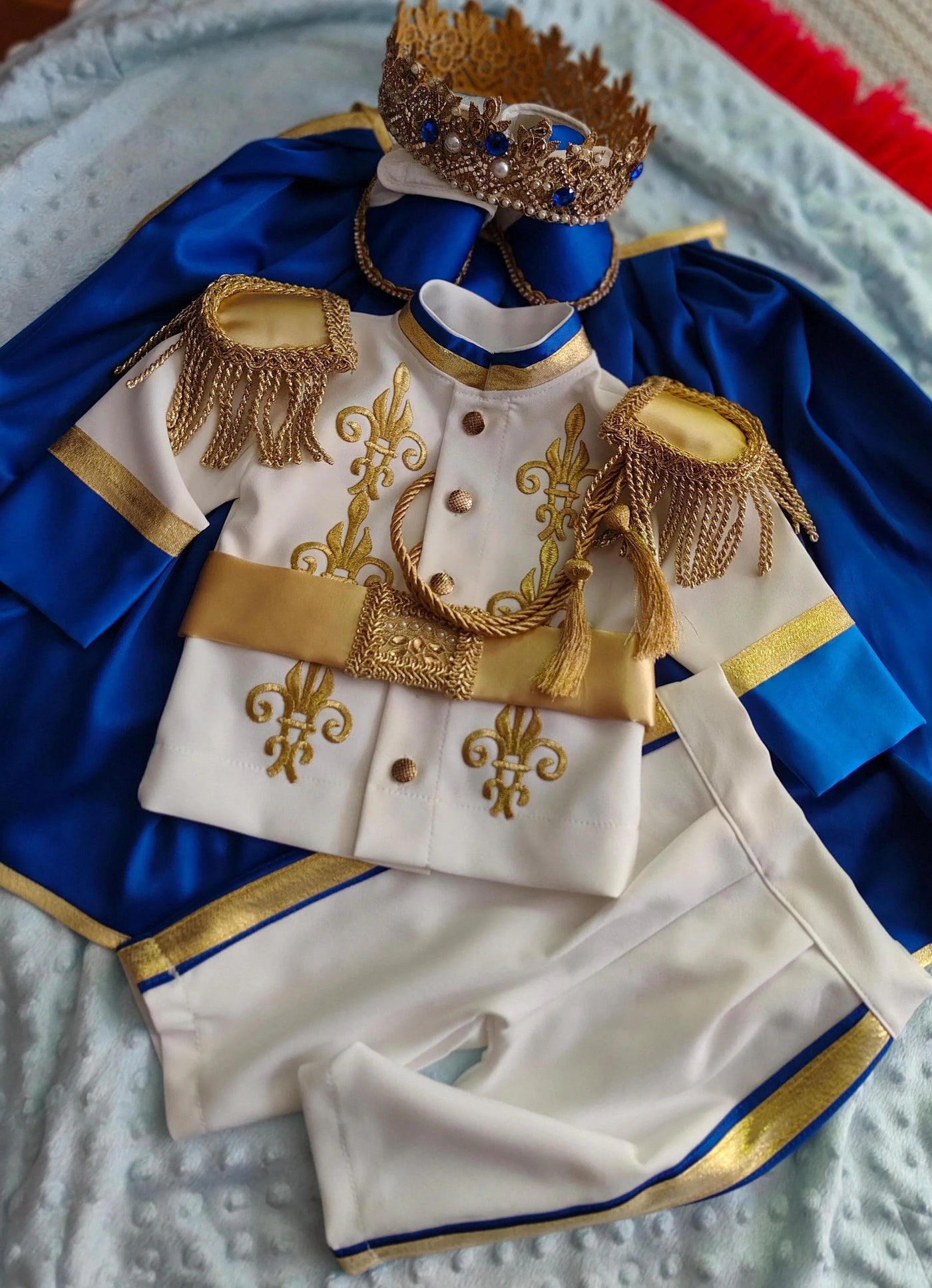 Navy Blue & Gold Personalized Baby Prince Costume 4, baby boy first birthday outfit, additional product image 12 by Vowalisse