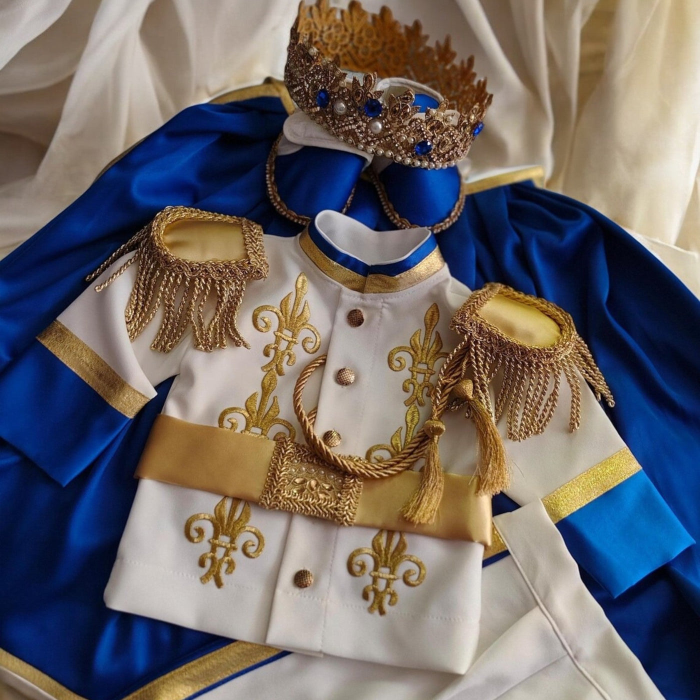 Navy Blue & Gold Personalized Baby Prince Costume 4, baby boy first birthday outfit, additional product image 16 by Vowalisse