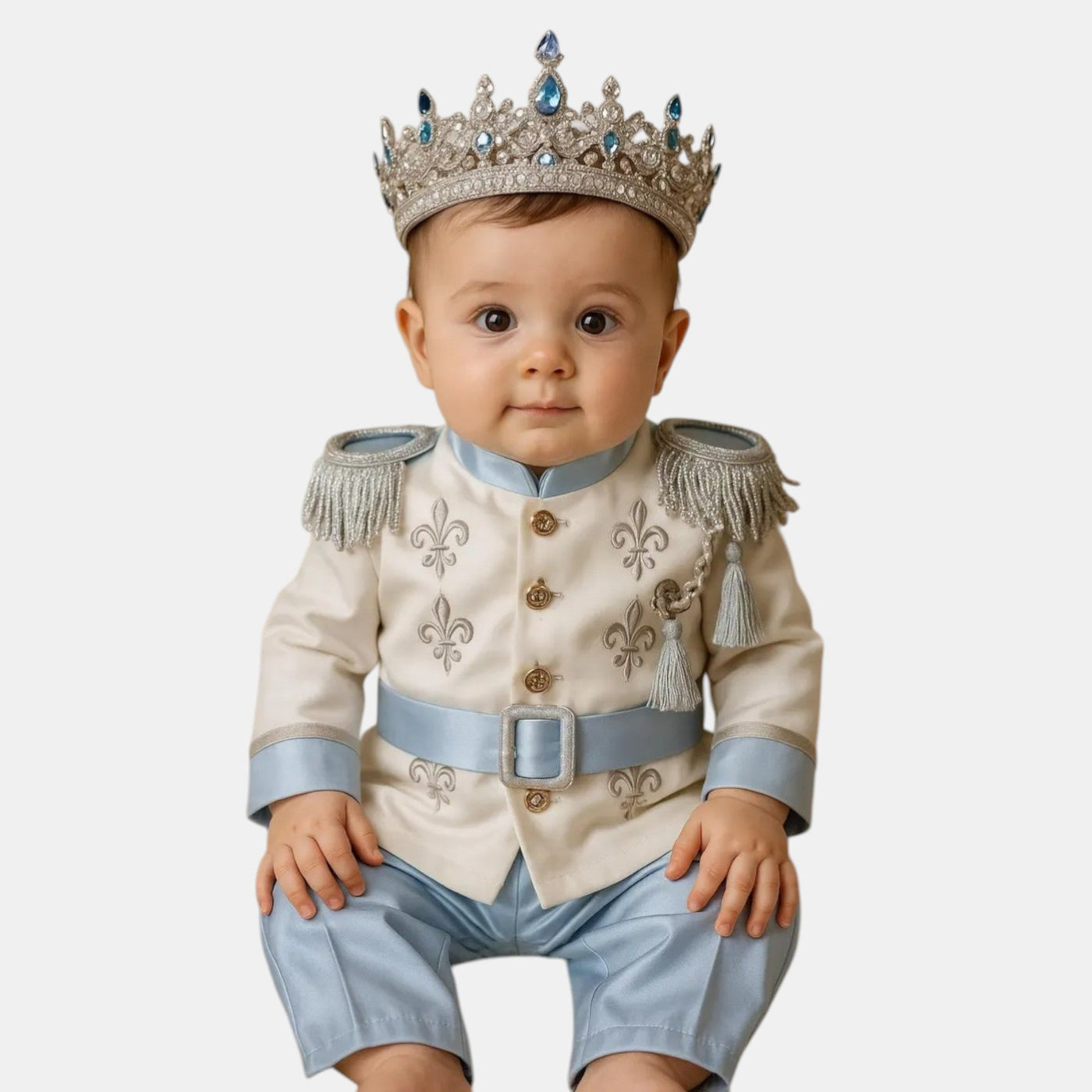 Silver Silver & Blue Baby Boy Baptism Prince baby boy first birthday outfit, additional product image 7 by Vowalisse