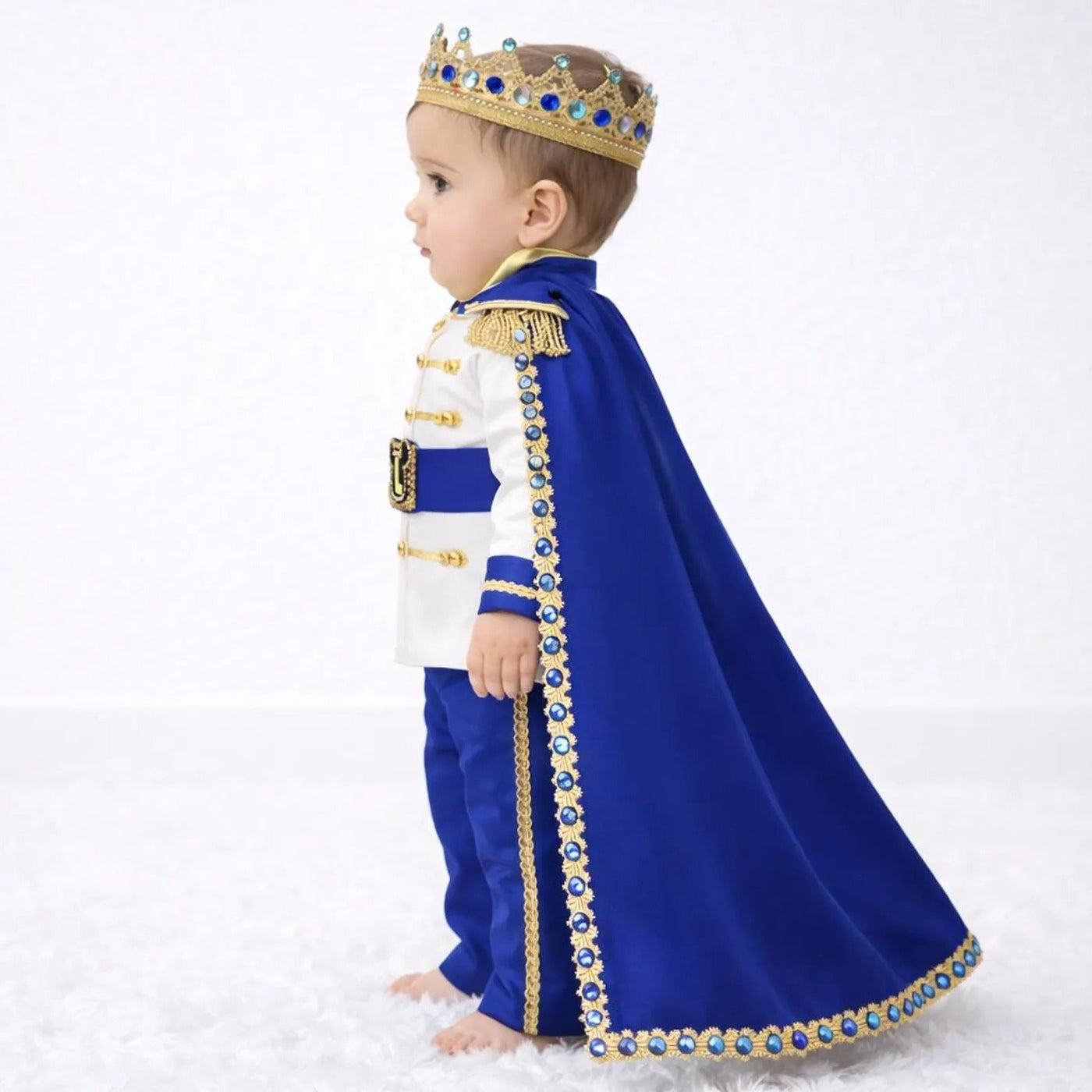 Royal Blue & Gold Personalized Baby Prince Costume 2, baby boy first birthday outfit, additional product image 4 by Vowalisse