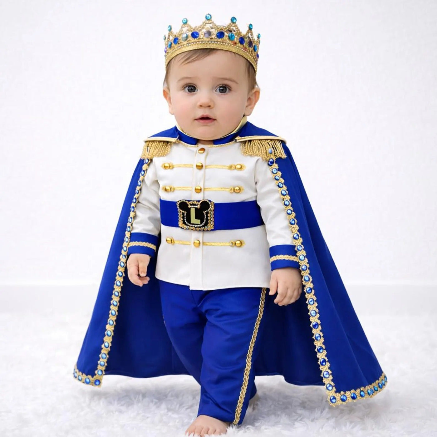 Royal Blue & Gold Personalized Baby Prince Costume 2, baby boy first birthday outfit, additional product image 2 by Vowalisse