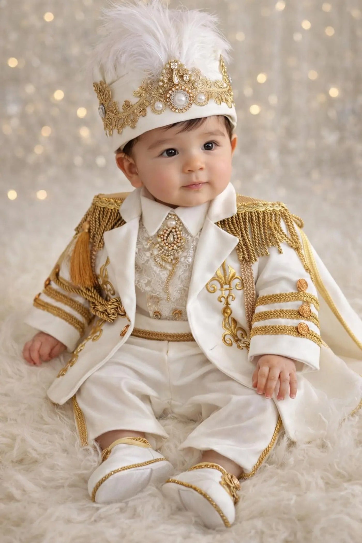 Baptism White & Gold Baby Boy Baptism Prince baby boy first birthday outfit, additional product image 2 by Vowalisse
