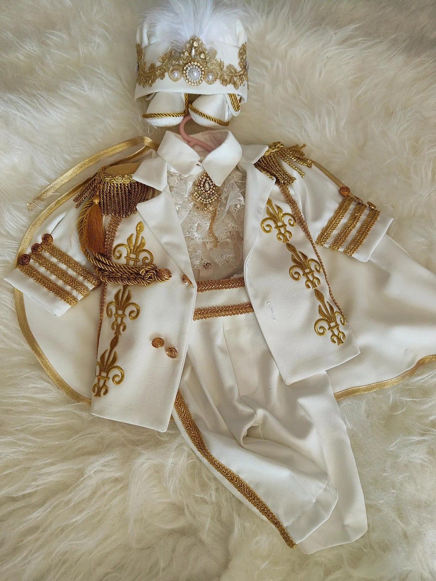 Baptism White & Gold Baby Boy Baptism Prince baby boy first birthday outfit, additional product image 3 by Vowalisse