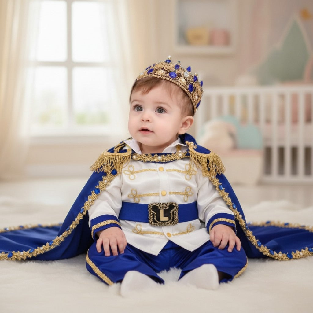 Boys Blue Personalized Baby Prince Costume, baby boy first birthday outfit, additional product image 6 by Vowalisse