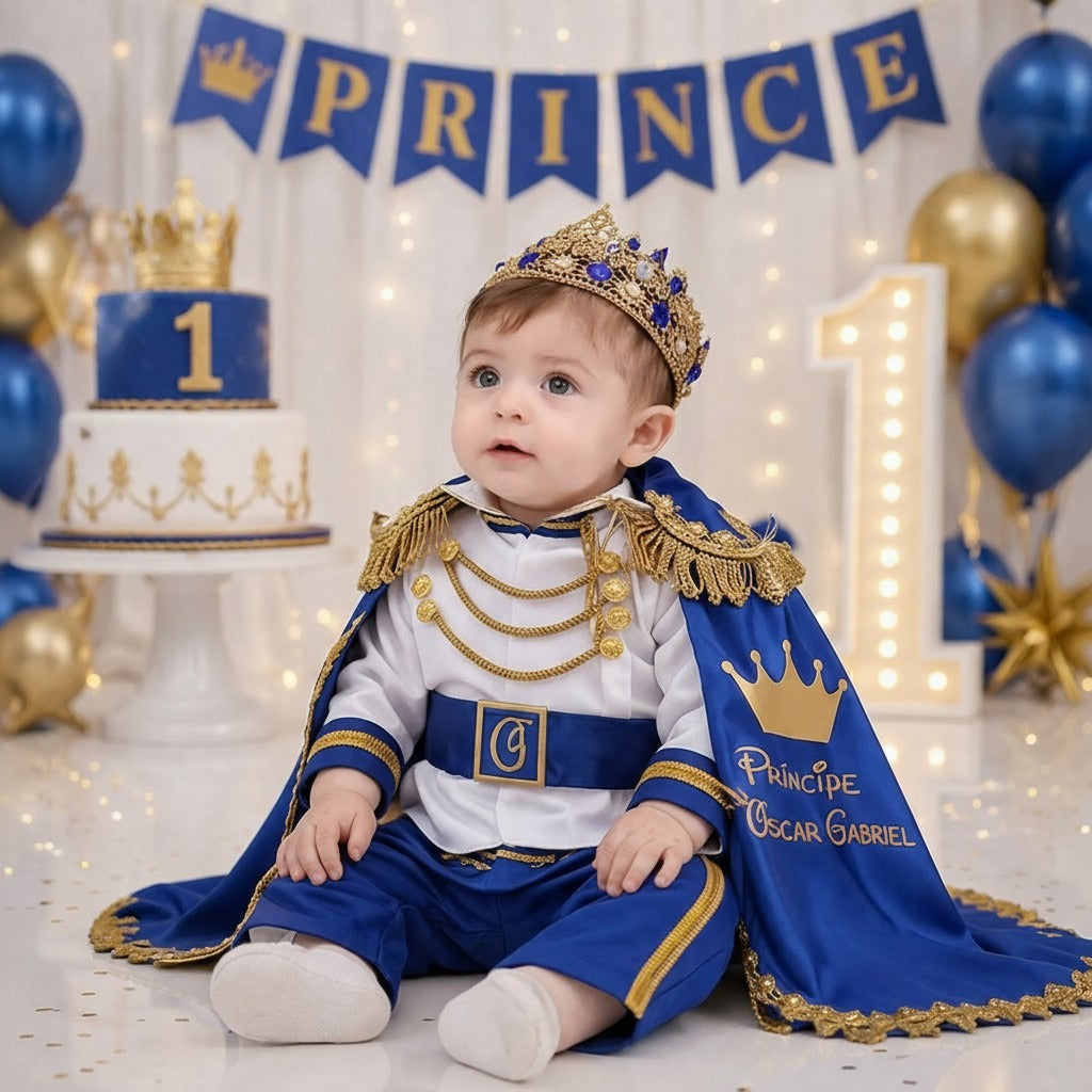 Boys Blue Personalized Baby Prince Costume, baby boy first birthday outfit, additional product image 2 by Vowalisse