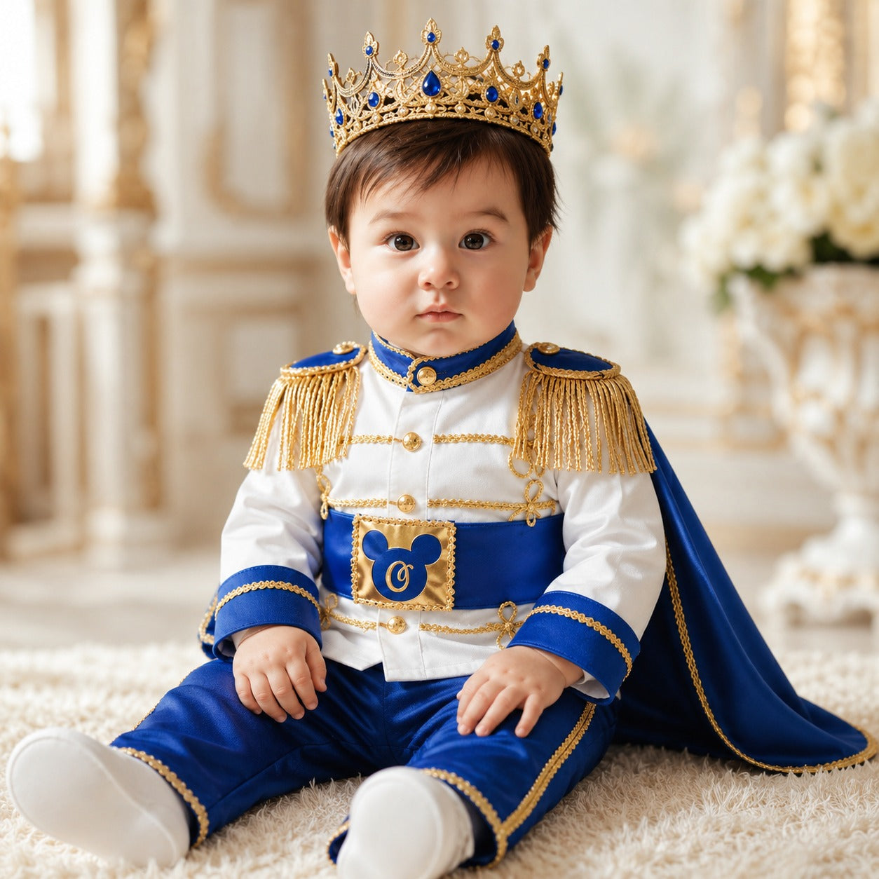 Cake Royal Blue & Gold Baby Prince First Birthday Outfit 2, baby boy first birthday outfit, main product image by Vowalisse