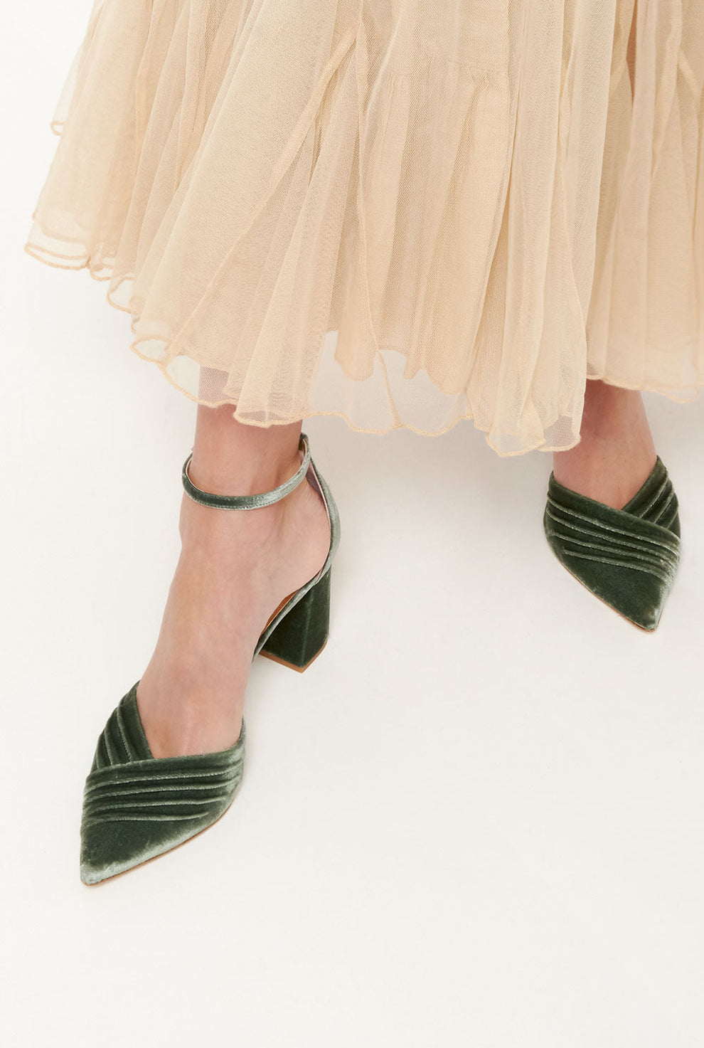 Tilda Green Velvet Block Heel Bridal Heels VOWALISSE bridal shoes – view 5