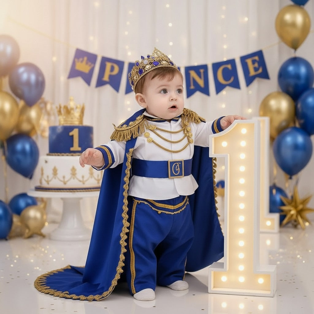 Boys Blue Personalized Baby Prince Costume, baby boy first birthday outfit, additional product image 3 by Vowalisse