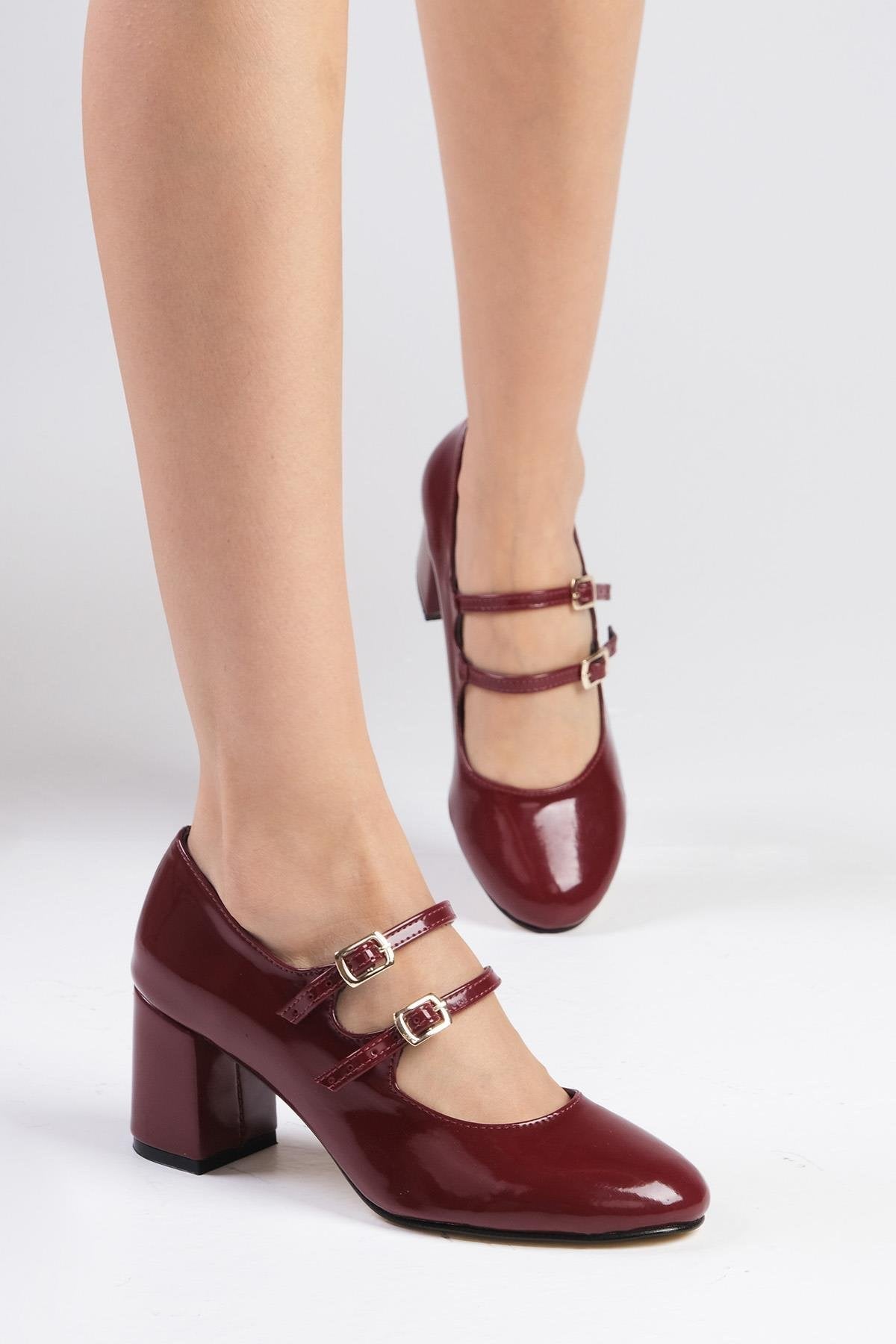 Tiana Burgundy Velvet Block Heel Bridal Heels VOWALISSE bridal shoes – view 7