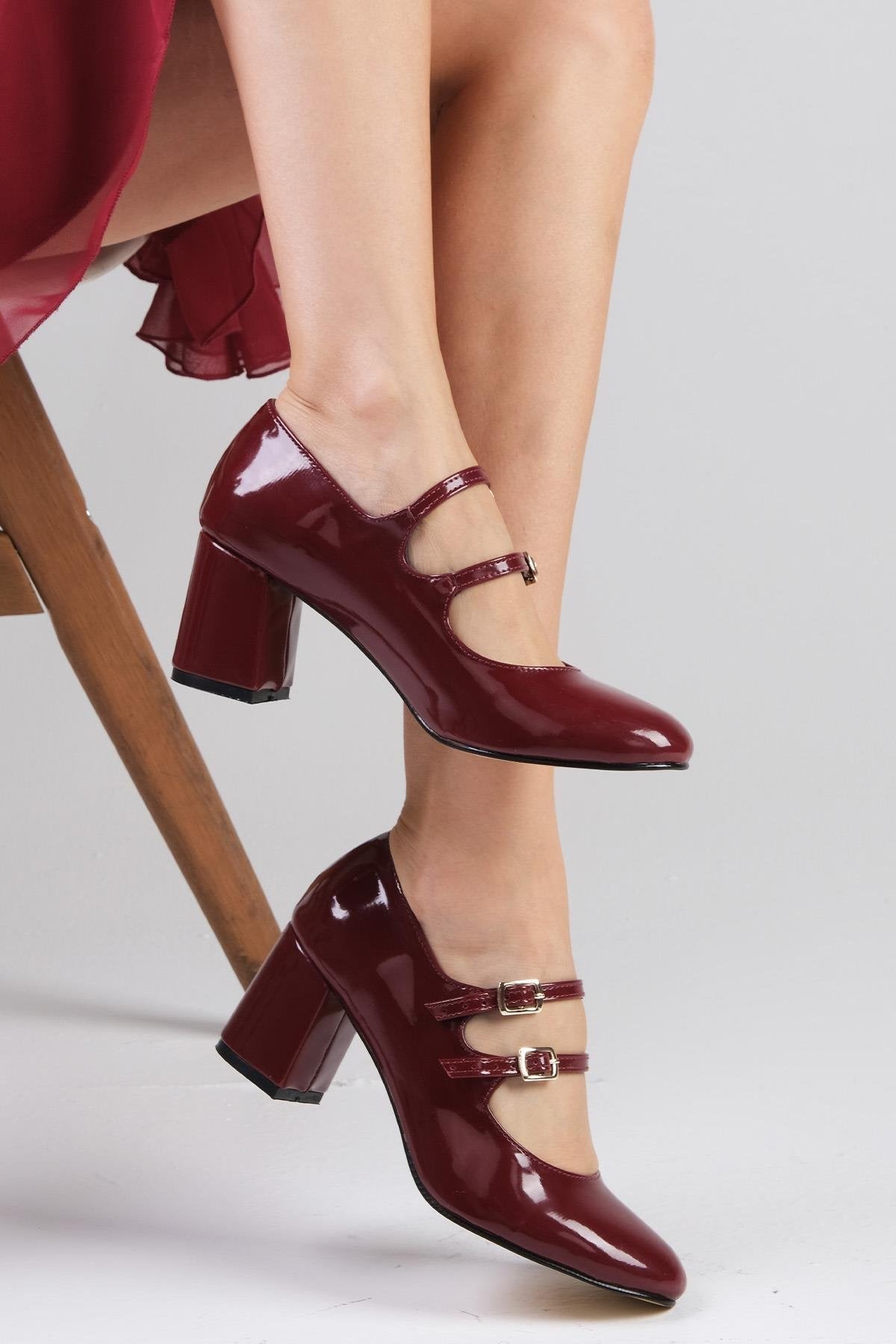 Tiana Burgundy Velvet Block Heel Bridal Heels VOWALISSE bridal shoes – view 6