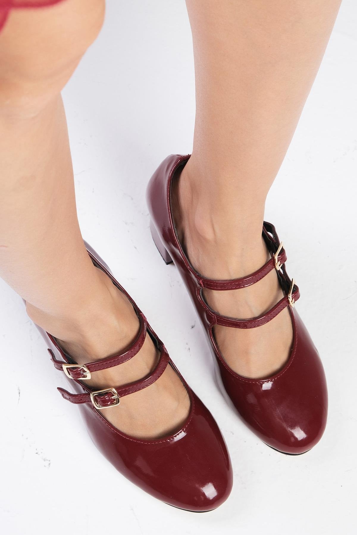 Tiana Burgundy Velvet Block Heel Bridal Heels VOWALISSE bridal shoes – view 3